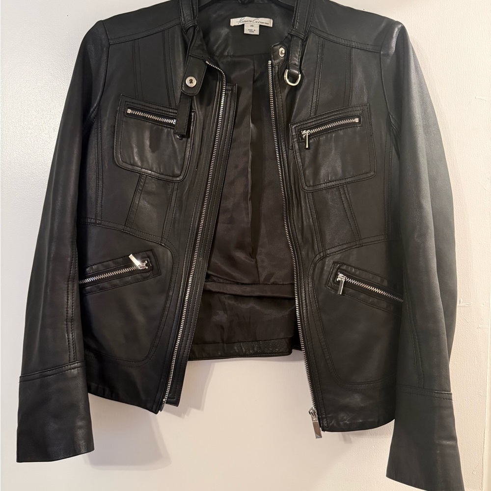 Kenneth Cole New York Black Leather Zip-Front Jacket
